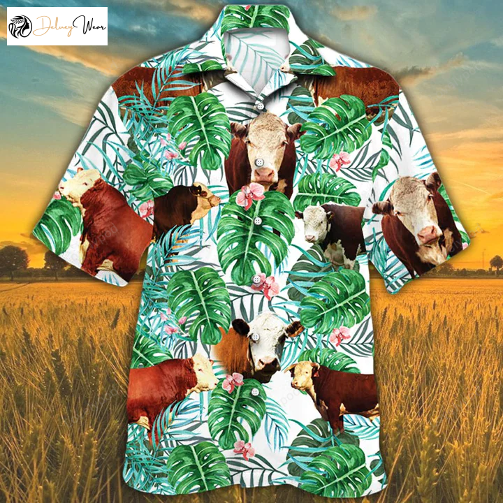 Hereford Cattle Lovers Tropical Plant Hawaiian Shirt Gift for Men Women Fans - Cow Hawaiian Shirt Gift for Men Women Fans for Men & Women