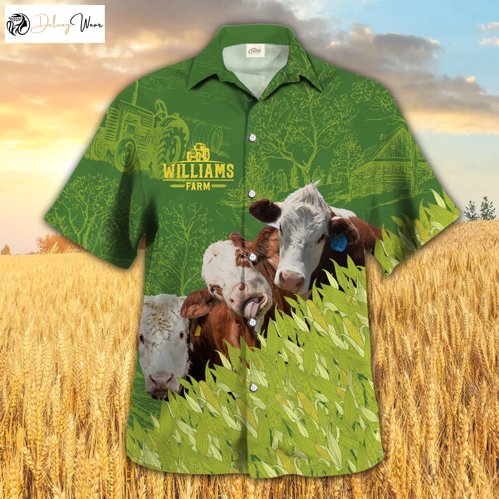 Hereford Farm Corn Pattern Hawaiian Shirt – Summer Cow Shirt for Men & Women