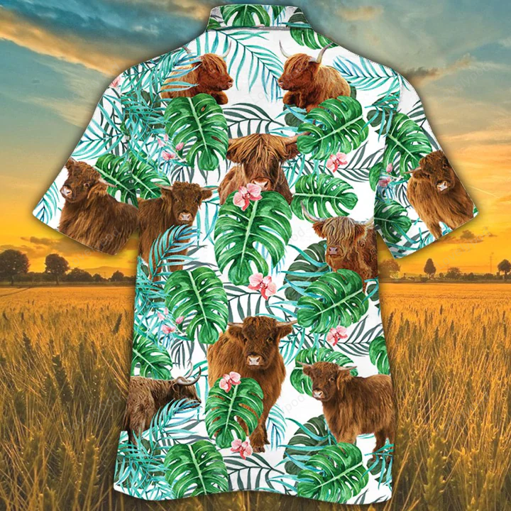 Highland Cattle Lovers Tropical Plant Hawaiian Shirt Gift for Men Women Fans – Cow Hawaiian Shirt Gift for Men Women Fans for Men & Women