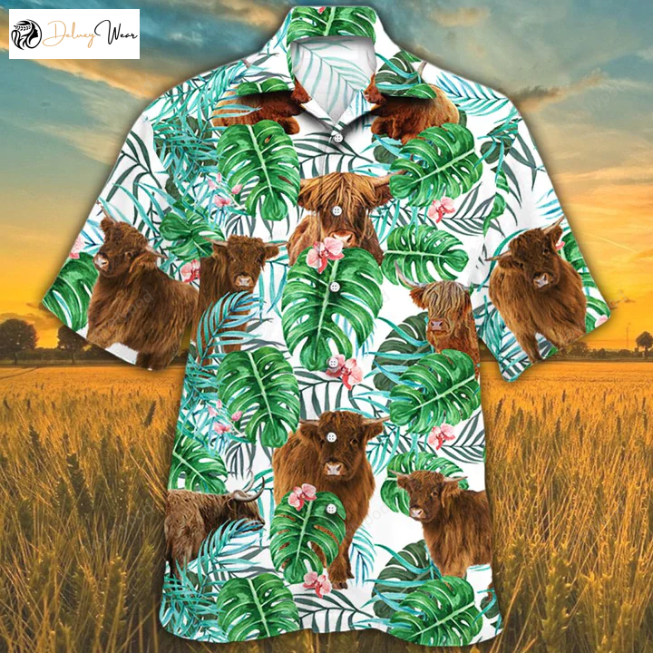 Highland Cattle Lovers Tropical Plant Hawaiian Shirt Gift for Men Women Fans - Cow Hawaiian Shirt Gift for Men Women Fans for Men & Women
