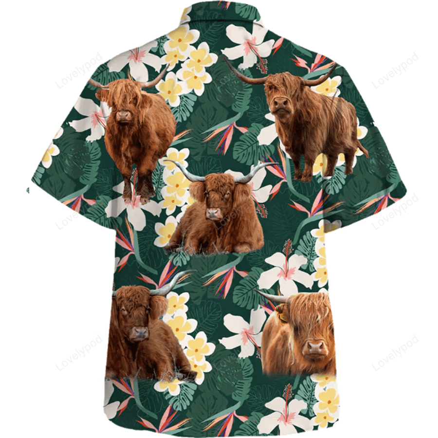 Highland Cow Hawaiian Shirt – Farm Lover Men s Short Sleeve Aloha Shirt