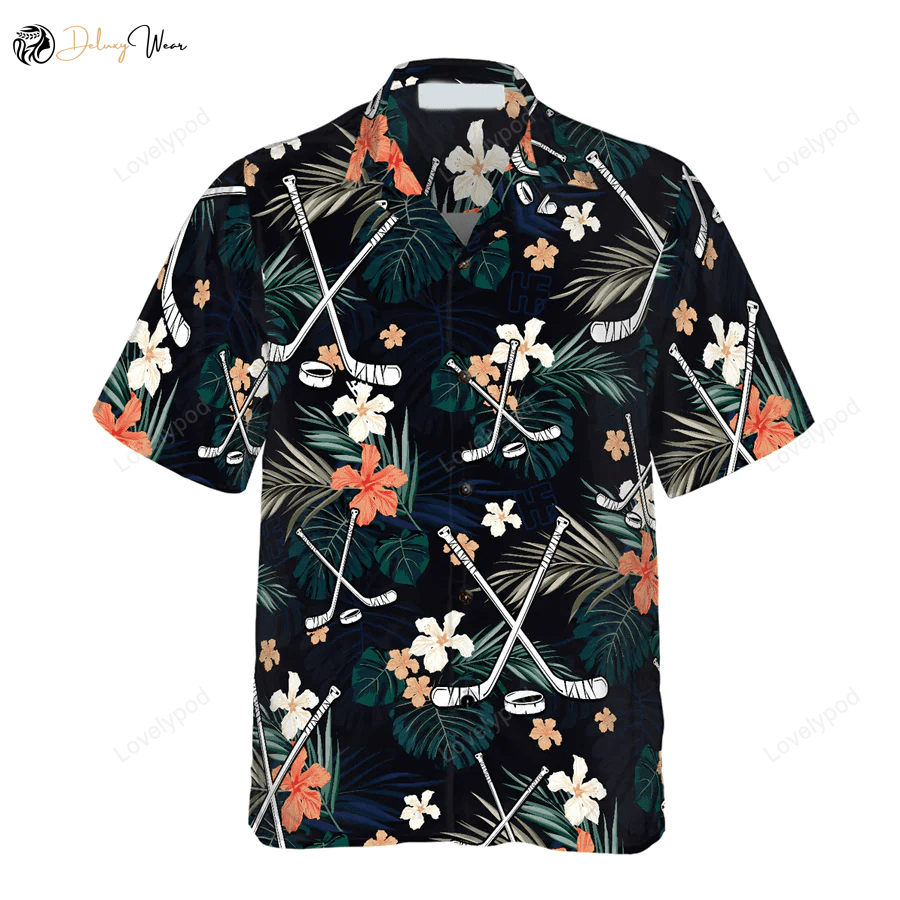 Hockey Tropical Black & Blue Hawaiian Shirt Gift for Men Women Fans – Best Sport Gift for Men
