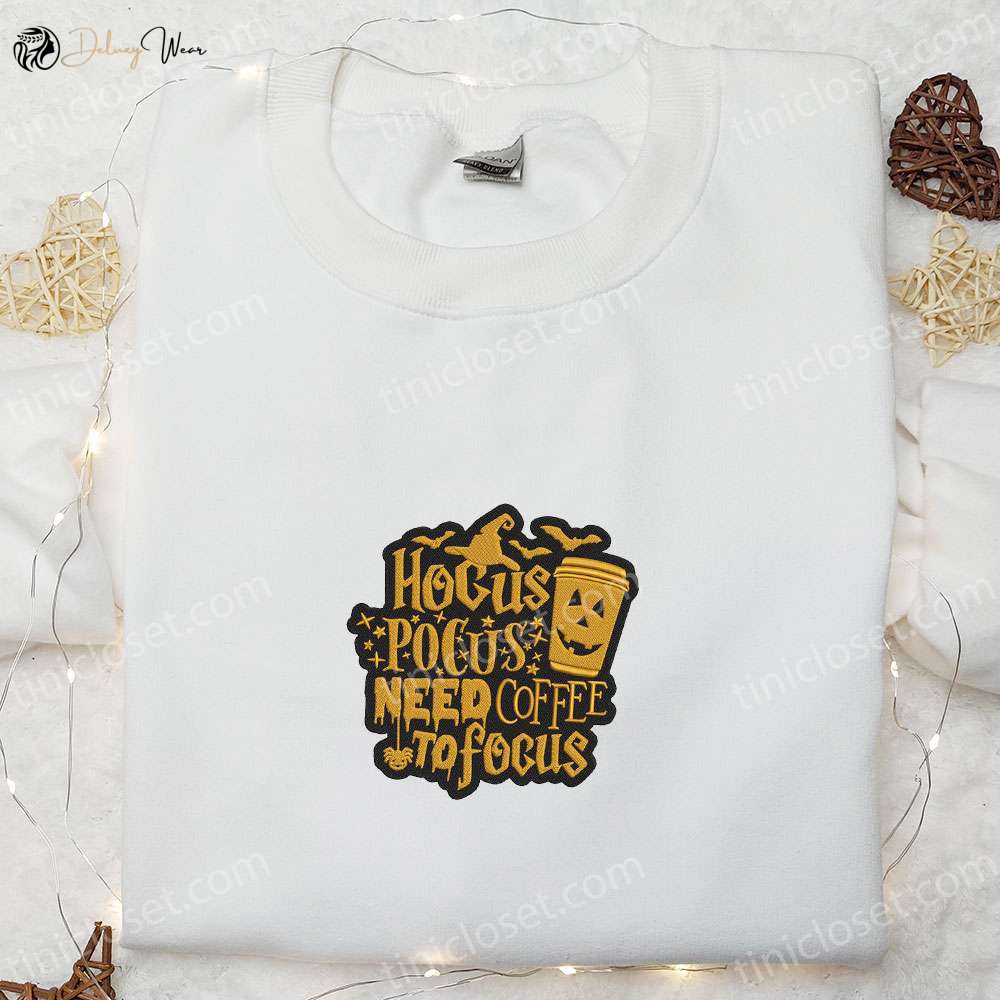 Hocus Pocus Coffee Lover Embroidered Hoodie: Stay Focused on Halloween with the Best Gifts!