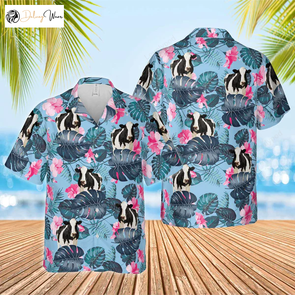 Holstein Blue Hibiscus Hawaiian Shirt Gift for Men Women Fans: Stylish Tropical Attire for Men - Shop Now!