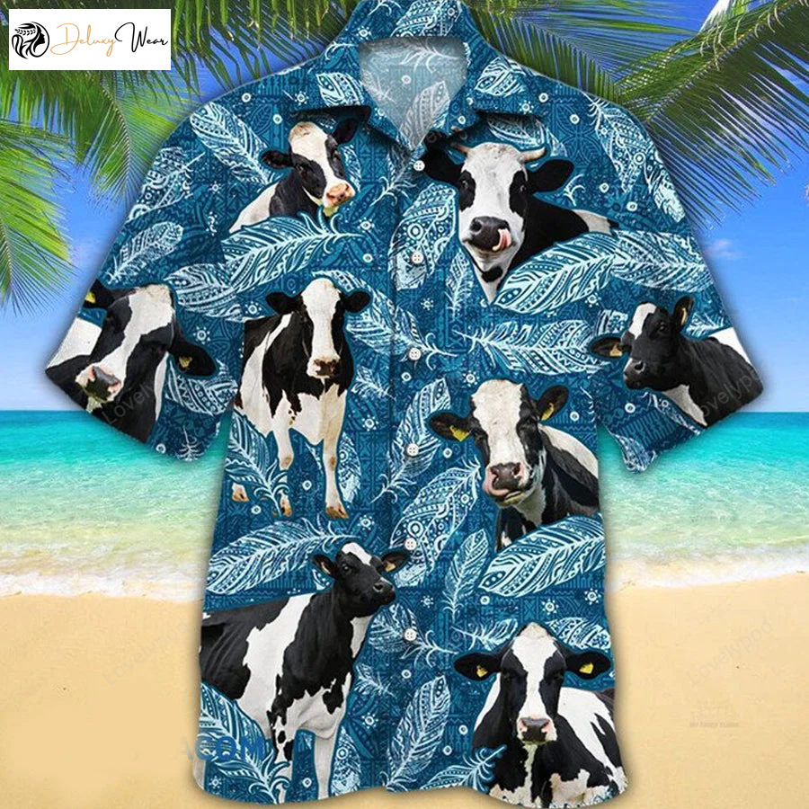 Holstein Friesian Cattle Lovers Hawaiian Shirt Gift for Men Women Fans: Blue Feather Hawaii – Embrace Your Passion!