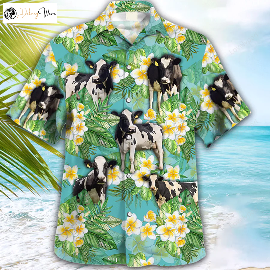 Men s Holstein Tropical Hawaiian Shirt Gift for Men Women Fans – Cow Print Animal Gift for Him