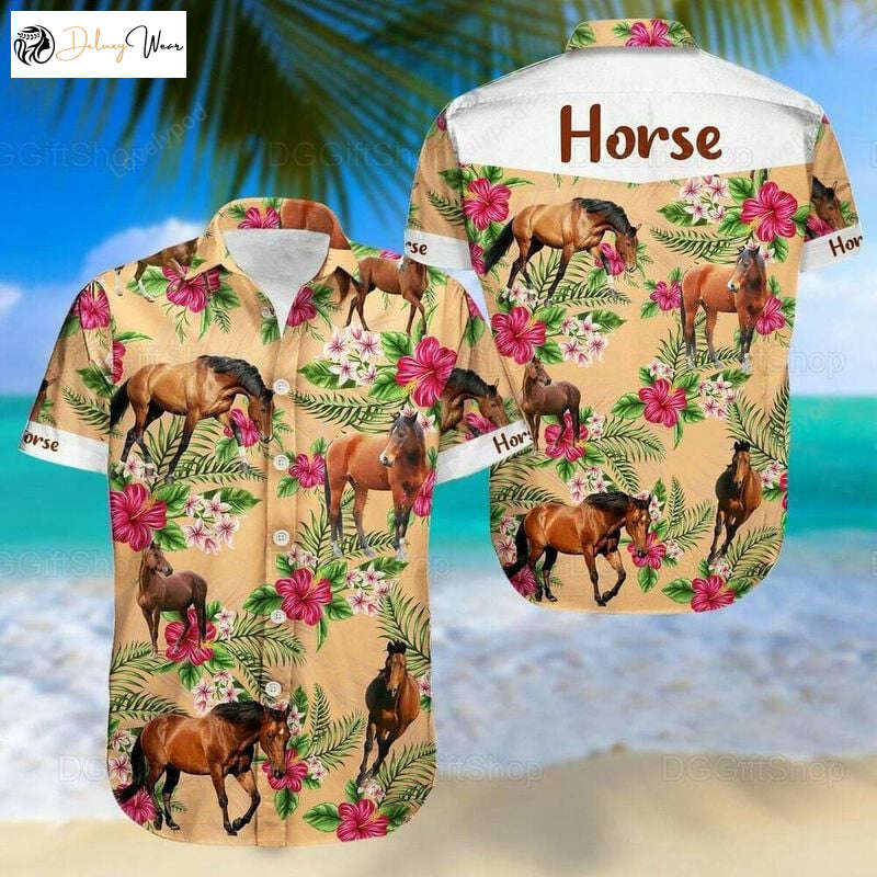 Horse Dog Aloha Hawaiian Shirt – Wild Animal & Tropical Floral Horse Shirt