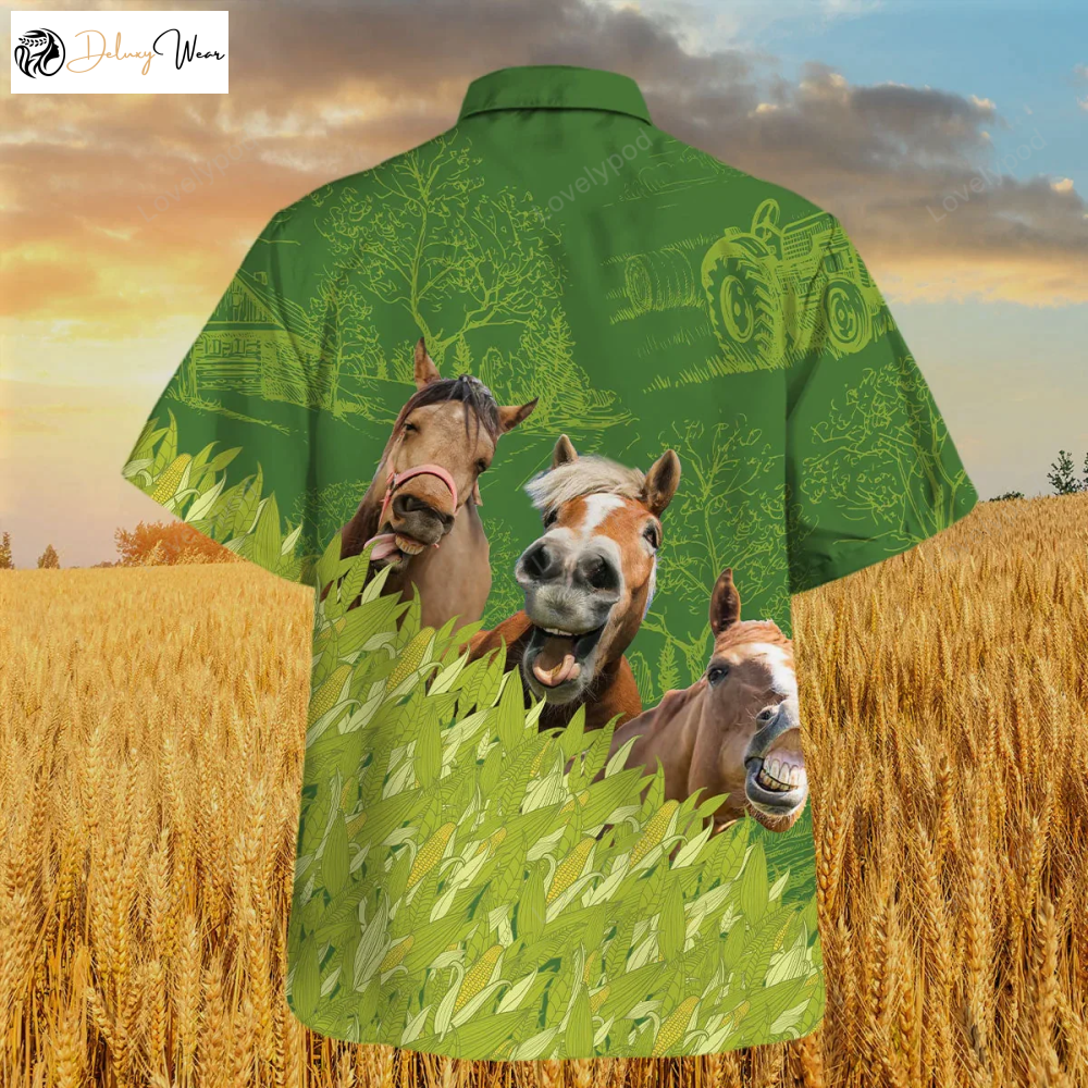 Horse Farm Corn Pattern Hawaiian Shirt – Stylish Summer Attire for Men and Women