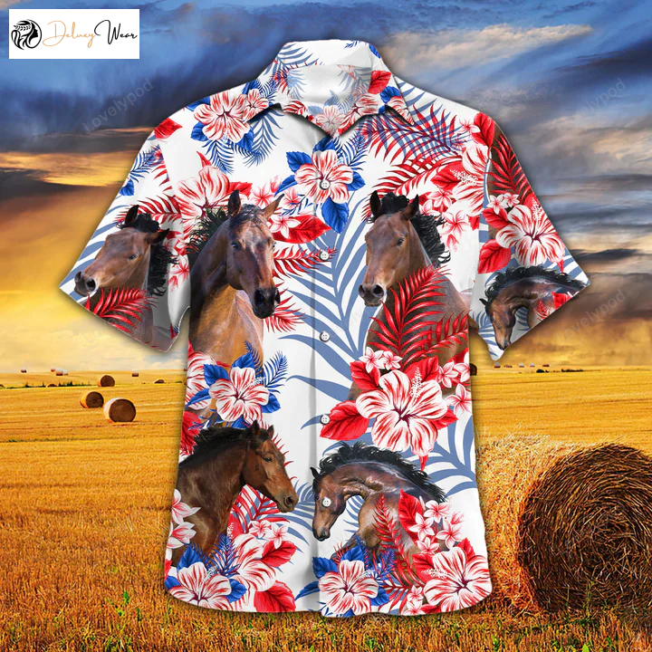 Horse Lovers American Flag Hawaiian Shirt – Stylish Horse Aloha Shirt for Men & Women