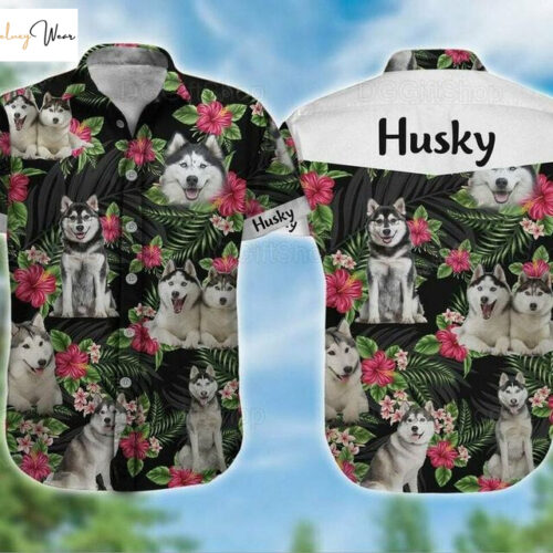 Husky Dog Aloha Hawaiian Shirt Gift for Men Women Fans - Funny Pet Cute Flowers Tropical Print for Men