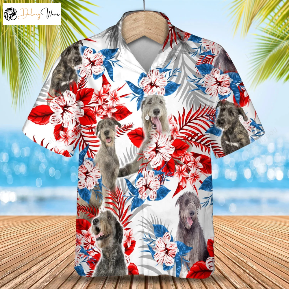 Irish Wolfhound American Flag Hawaiian Shirt Gift for Men Women Fans - Men s Summer Aloha Shirt Gift for Men Women Fans for a Perfect Gift