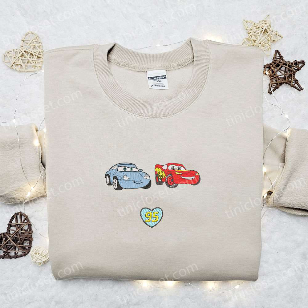 Disney Cars Lightning McQueen & Sally 95 Embroidered Shirt Cars Hoodie Best Valentine Gift