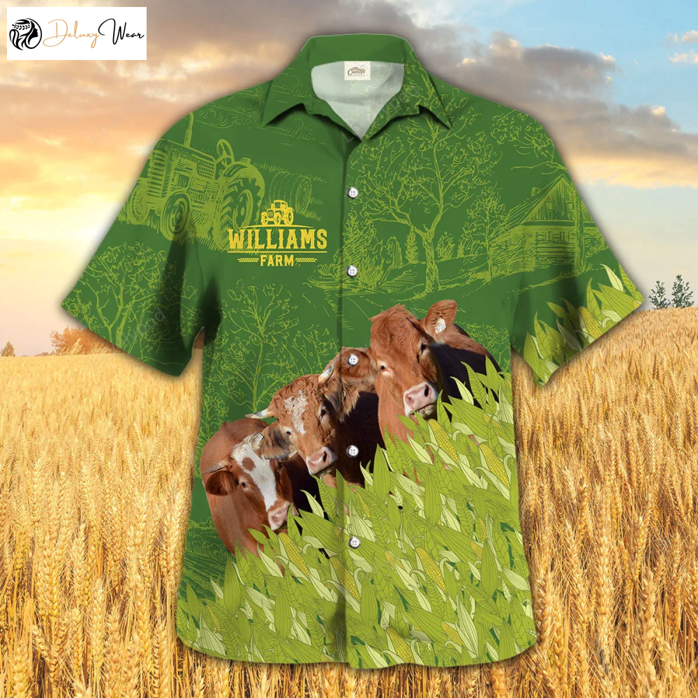 Stylish Limousin Farm Corn Pattern Hawaiian Shirt & Cow Print – Summer Men & Women s Hawaiian Shirt