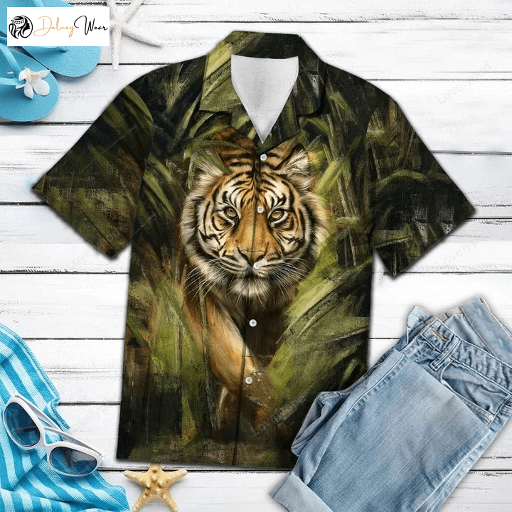 Lion King Tiger Hawaiian Shirt Gift for Men Women Fans Stylish Forest Walking Design