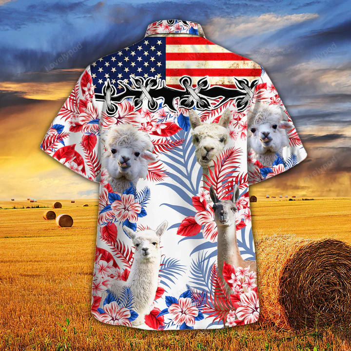 Llama Lovers Hawaiian Shirt: American Flag Aloha Design for Men & Women