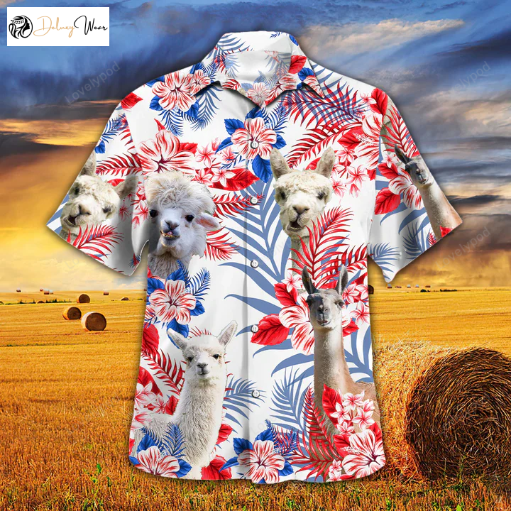 Llama Lovers Hawaiian Shirt: American Flag Aloha Design for Men & Women
