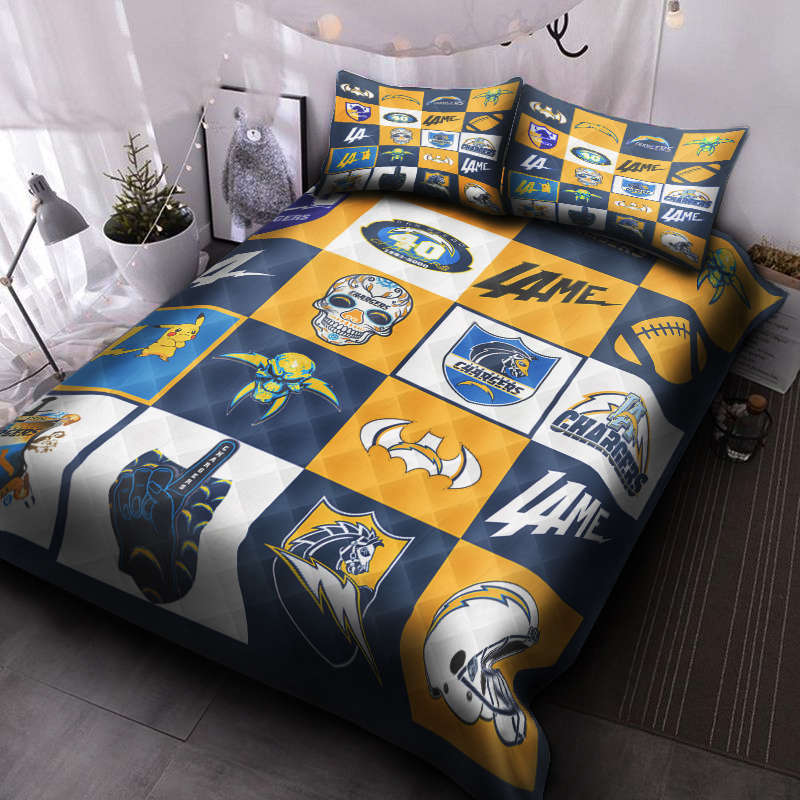 Los Angeles Chargers Quilt Bedding Set Decor Gift For Men Women Decor Gift For Men Women G95