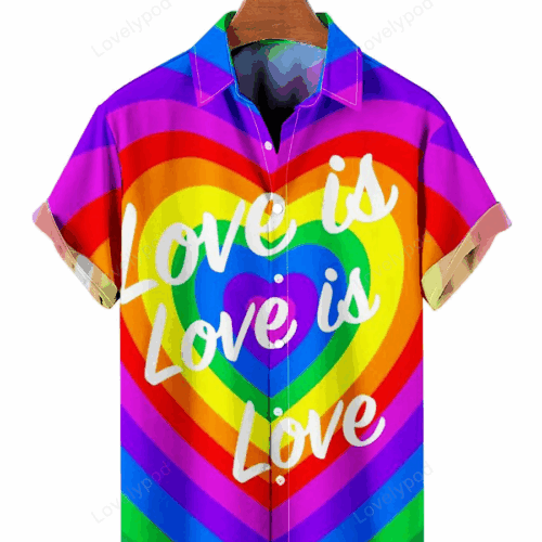 Love Is Love Rainbow Heart Hawaiian Shirt Gift for Men Women Fans – Vibrant LGBTQ+ Pride Print