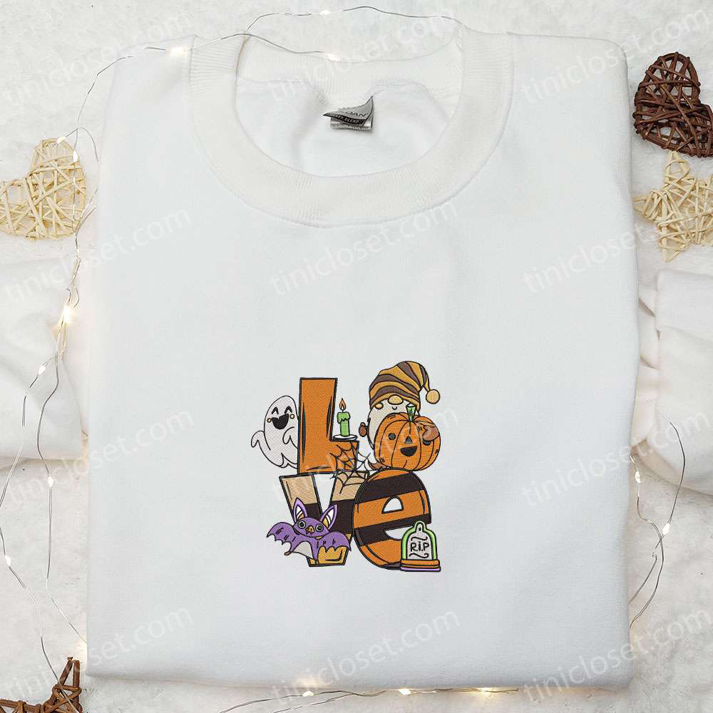 Spooky Halloween Embroidered Sweatshirt & Hoodie: Love Pumpkin Ghost Bat Design – Perfect Halloween Shirt Ideas