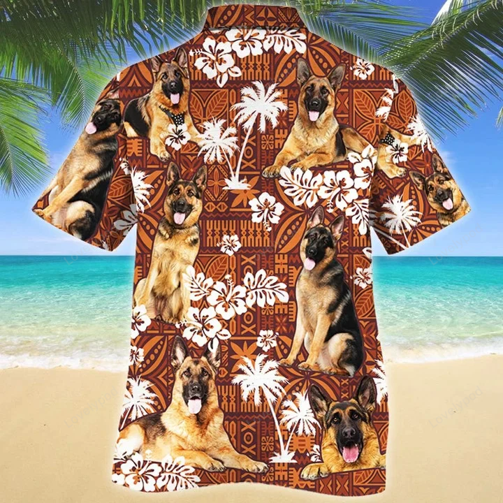 Stylish German Shepherd Dog Lover s Hawaiian Shirt Gift for Men Women Fans with Red Tribal Pattern