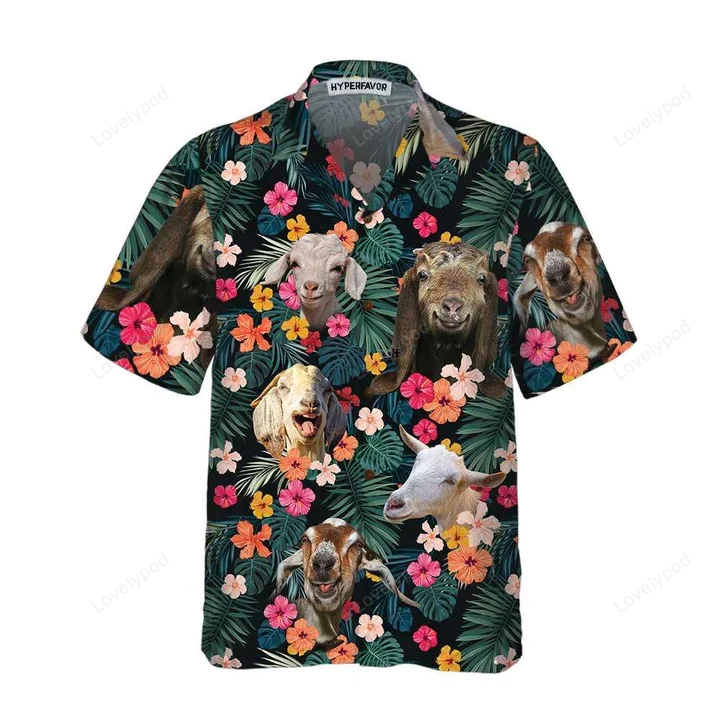 Lovely Goat Aloha Tropical Hawaiian Shirt Gift for Men Women Fans Plumeria & Monstera Leaves Design