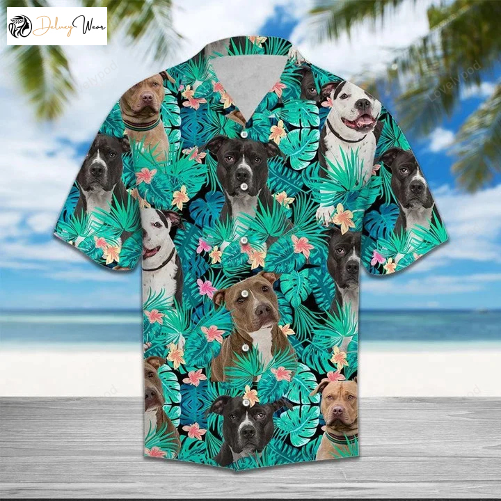 Stylish Pit Bull Hawaiian Shirt Gift for Men Women Fans with Leaf Design – Perfect for Dog Lovers!