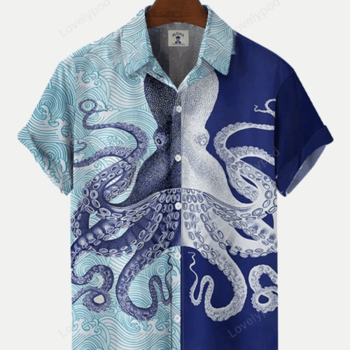 Stylish Men s Beach Octopus Print Hawaiian Shirt Gift for Men Women Fans: Short Sleeve & Vibrant Design