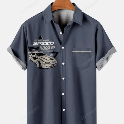 Stylish Men s Hawaiian Shirt Gift for Men Women Fans: Contrast Color Car Simple Casual Attire