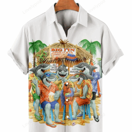 Hawaiian Shark Casual Lapel Shirt – Vintage Men s & Women s Hawaiian Shirt