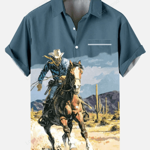 Vintage Comic Denim Hawaiian Shirt Gift for Men Women Fans: Men s Nostalgic Retro Short Sleeve