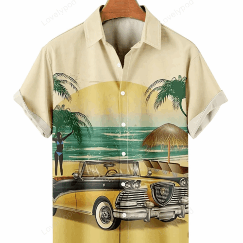 Vintage Hawaiian Beach Auto Shirt Gift for Men Women Fans: Men & Women s Hawaiian Shirt Gift for Men Women Fans for Casual Style