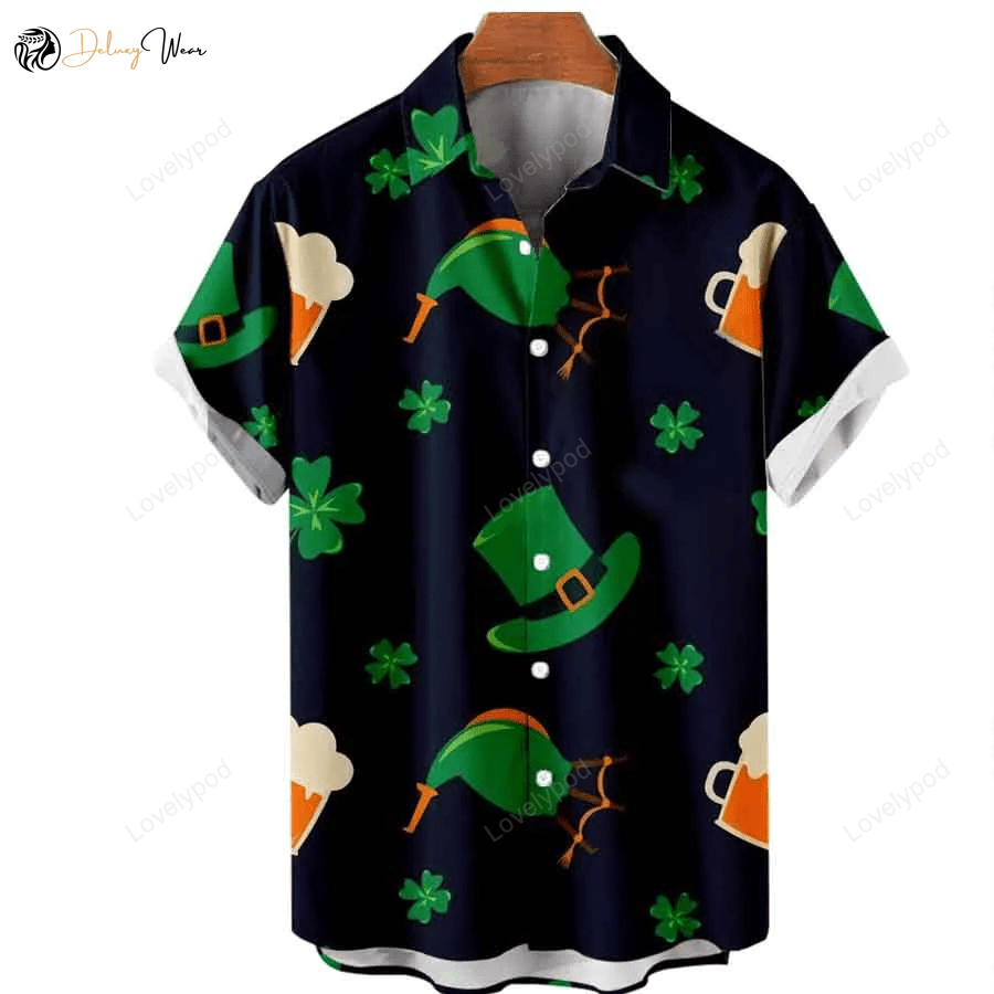 St Patrick s Day Mens 3D Hawaiian Shirt Gift for Men Women Fans: Shamrock & Irish Print