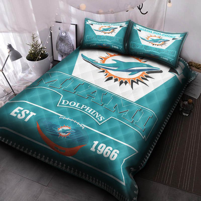 Miami Dolphins Bedding Set Decor Gift For Men Women Decor Gift For Men Women G95