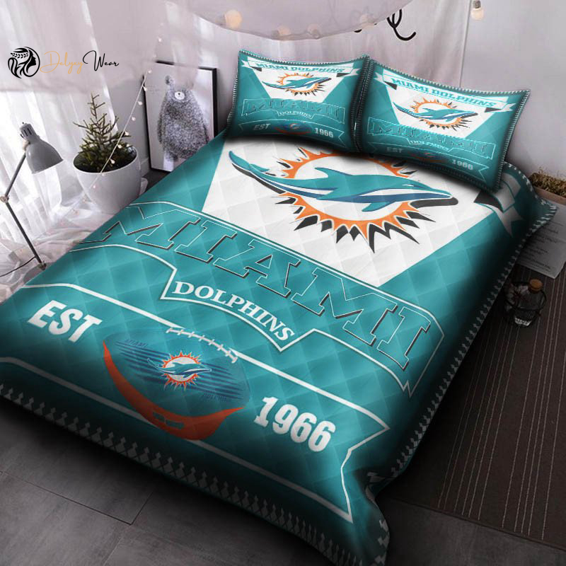 Miami Dolphins Bedding Set Decor Gift For Men Women Decor Gift For Men Women G95
