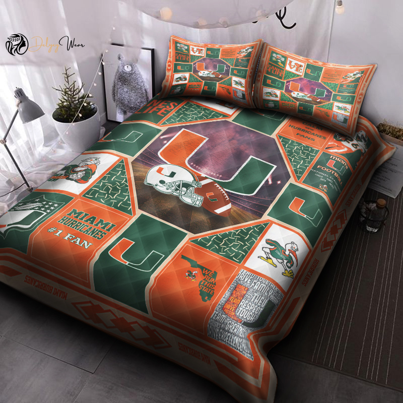 Miami Hurricanes 1g Quilt Bedding Set Decor Gift For Men Women Decor Gift For Men Women G95
