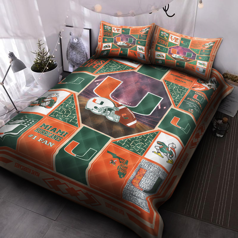 Miami Hurricanes 1g Quilt Bedding Set Decor Gift For Men Women Decor Gift For Men Women G95