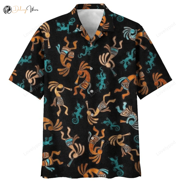 Authentic Native American Black Theme Hawaiian Shirt Gift for Men Women Fans – Explore Tribal Instruments