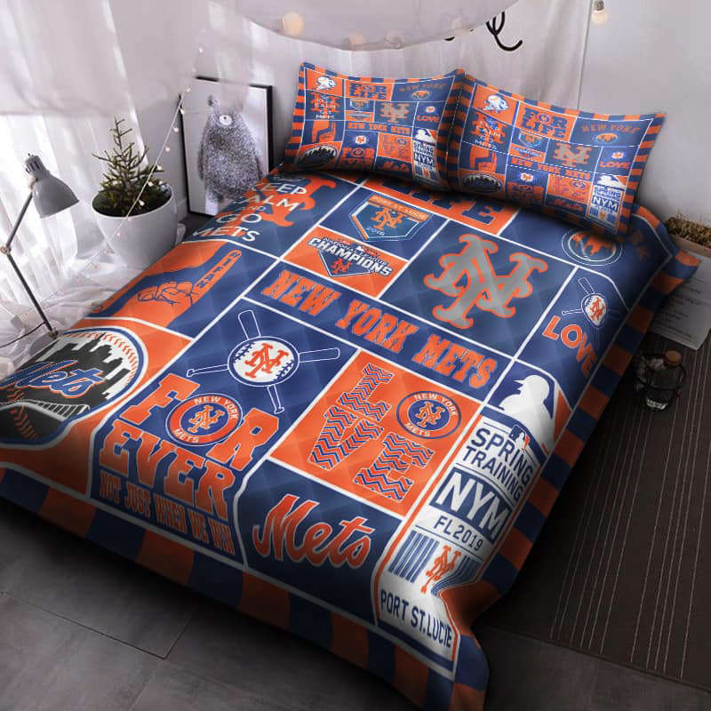 New York Mets Quilt Bedding Set Decor Gift For Men Women Decor Gift For Men Women G95