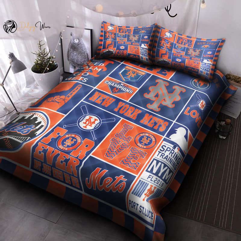 New York Mets Quilt Bedding Set Decor Gift For Men Women Decor Gift For Men Women G95