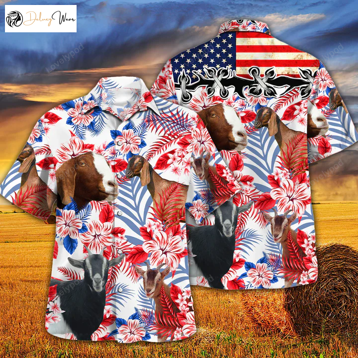 Nubian Goat Lovers American Flag Hawaiian Shirt – Aloha Men & Women s Hawaiian Shirt