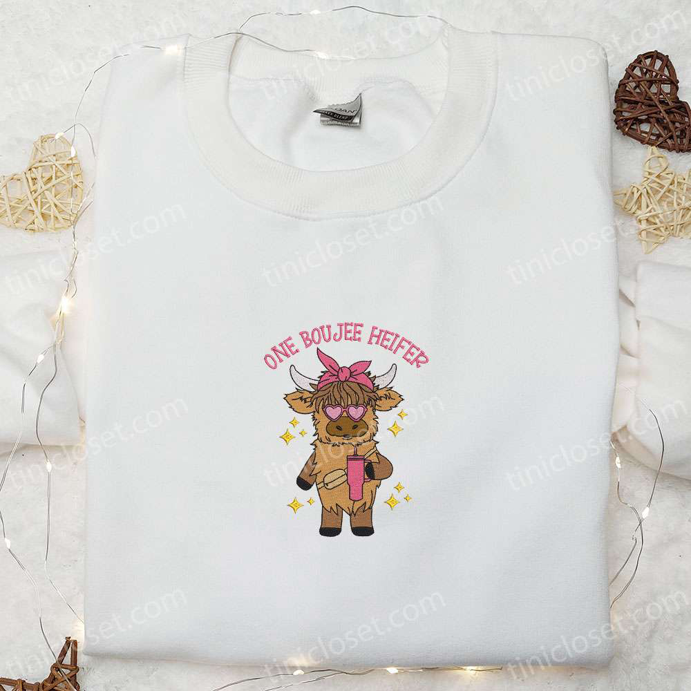 Boujee Heifer Highland Cow Shirt & Hoodie: Embroidered Animal Apparel Perfect Gift Idea Boujee Heifer Highland Cow Shirt & Hoodie: Embroidered Animal Apparel Perfect Gift Idea