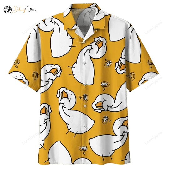 Vibrant Orange Duck Background Hawaiian Shirt Gift for Men Women Fans - Eye-Catching & Stylish Design!