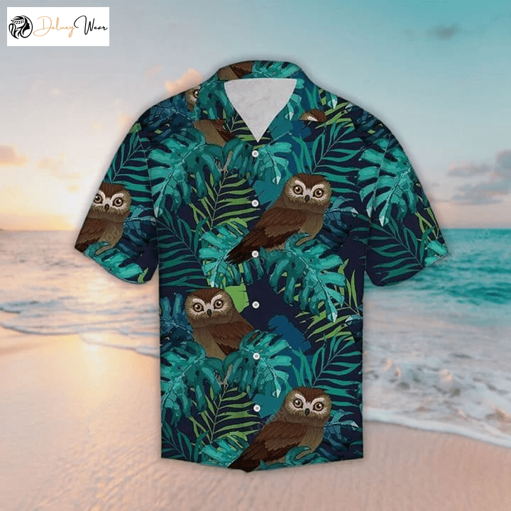 Vibrant Owl Hawaiian Shirt – Aloha Short Sleeve Unisex Shirt for a Stylish Haiwaiian Look