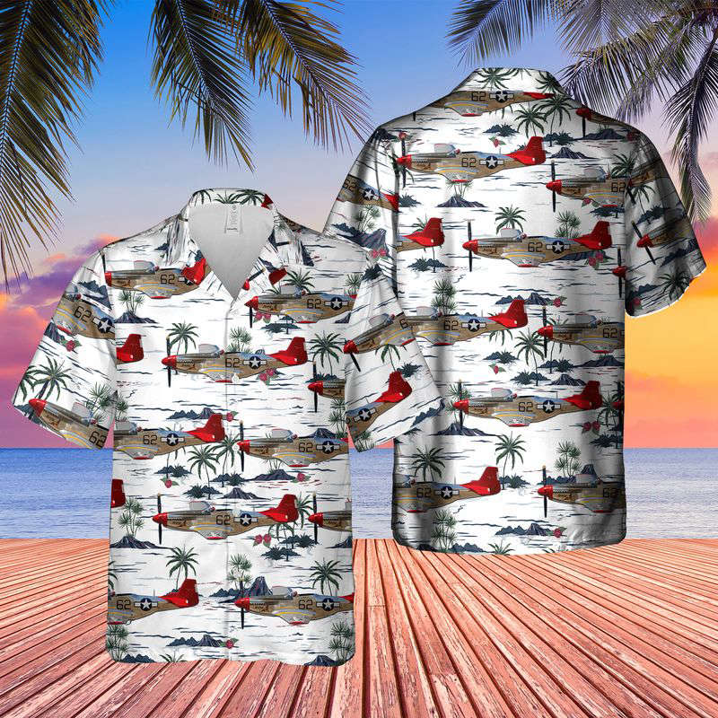 P-51 Red Tail Mustang Bunny Hawaiian Shirt Gift for Men Dad Father Gift for Men Dad Father