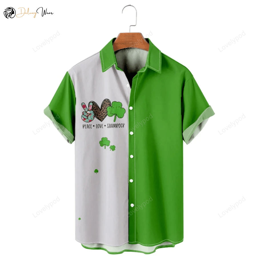 St Patrick s Day Peace Love Samrock Hawaiian Shirt Gift for Men Women Fans – Shamrock Design Perfect for Celebrations
