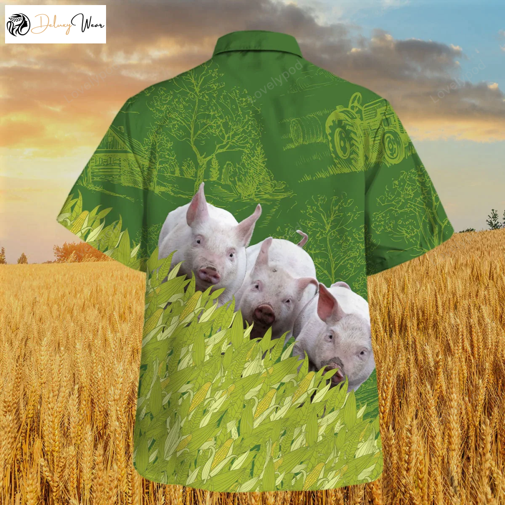 Pig Farm Corn Pattern Hawaiian Shirt Gift for Men Women Fans - Stylish Summer Men & Women s Pig Hawaii Shirt Gift for Men Women Fans