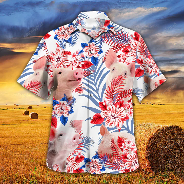 Pig Lovers American Flag Hawaiian Shirt – Stylish Pig Aloha Hawaiian Shirt for Men & Women