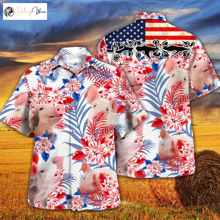 Pig Lovers American Flag Hawaiian Shirt – Stylish Pig Aloha Hawaiian Shirt for Men & Women
