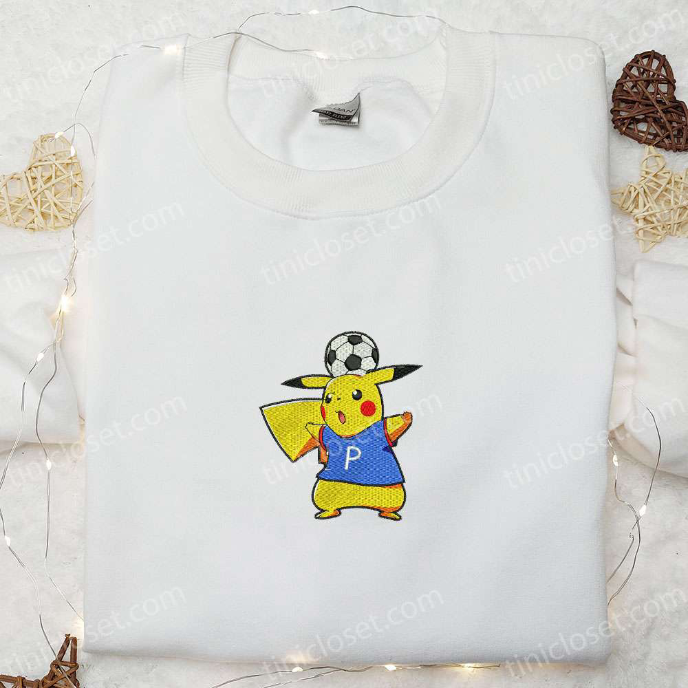 Pikachu Plays Soccer Embroidered Shirt & Pokemon Anime Hoodie: Perfect Sports Gift Idea Pikachu Plays Soccer Embroidered Shirt & Pokemon Anime Hoodie: Perfect Sports Gift Idea