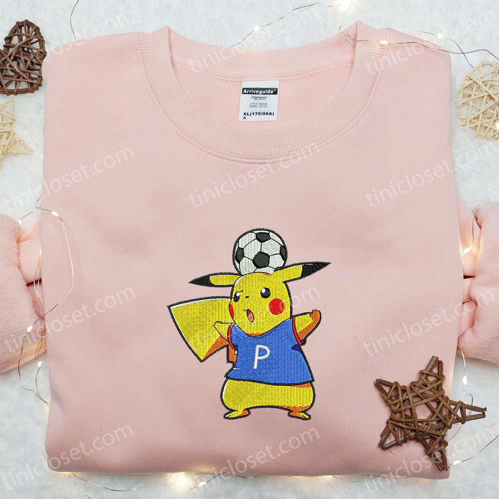 Pikachu Plays Soccer Embroidered Shirt & Pokemon Anime Hoodie: Perfect Sports Gift Idea Pikachu Plays Soccer Embroidered Shirt & Pokemon Anime Hoodie: Perfect Sports Gift Idea